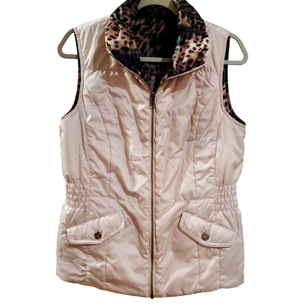 Leopard Reversible Cream Puffer Vest